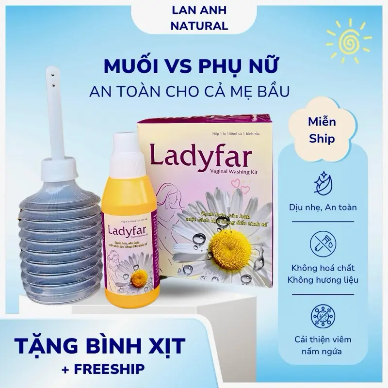 Muối Ladyfar 100ml +  TẶNG bình rửa. Sp dịu nhẹ