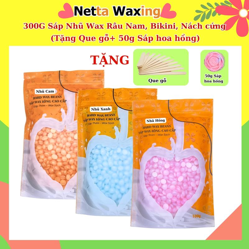  300g Sáp Wax Lông CỨNG - Sáp Nhũ Wax Nách lông cứng Râu Nam Wax Bikini - Tặng que gỗ Waxing+ Sáp Sticker - Sáp thơm wax sạch lông Cạo Râu 