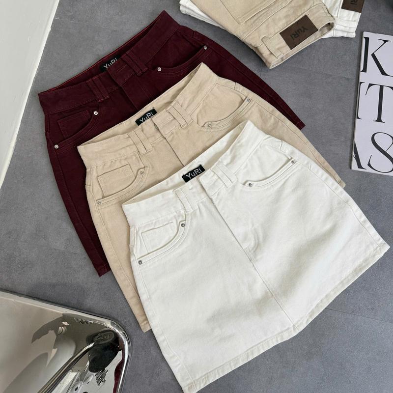 YURI JEANS - Chân Váy Jeans Nữ Có Quần May Đắp Viền Túi Lưng Cao Mã07