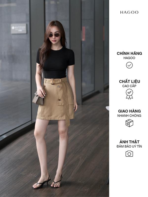 Chân váy kaki nữ dáng ngắn thắt đai thiết kế độc quyền HAGOO [CV699]