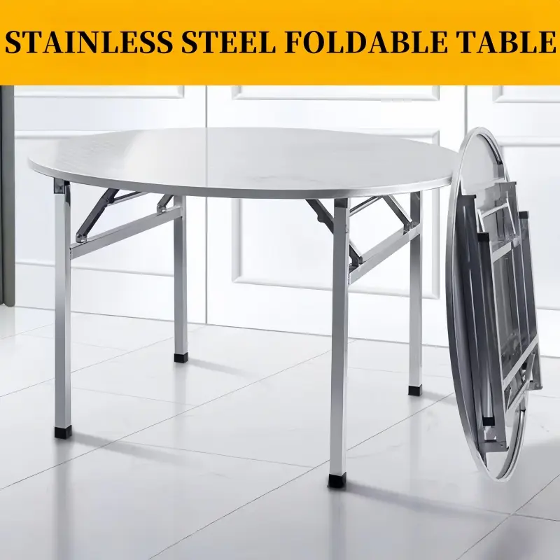 304 Stainless Steel Foldable Round Table for Barbecue and Snack Stall