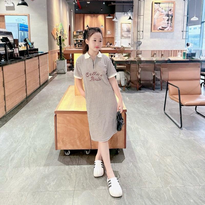 (22-52kg) Váy suông sọc cổ polo phối dây kéo cổ siêu đẹp cho bé gái diện mùa hè 6