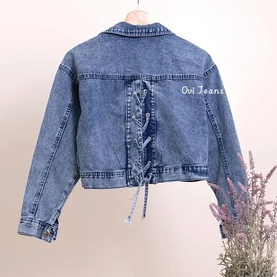 OVI - Jaket Crop Jeans Model Tali Belakang - Premium Jeans Quality