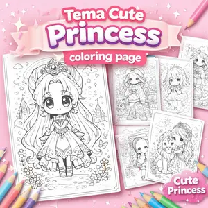 20 LEMBAR KERTAS MEWARNAI UKURAN  A5 & A4 - TEMA CUTE PRINCESS