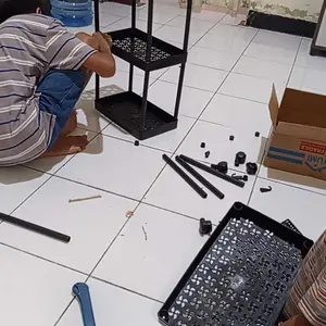 Rak Susun Serbaguna 4 Tingkat Dengan Rod Rak Kamar Mandi Bahan Plastik Portable Rak Dapur Square