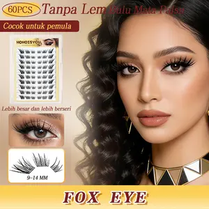 HOHOISYOU 60PCS Bulu Mata Palsu Gaya Fox Eye Tanpa Lem 9-14MM - Membuat Makeup Mata Alami dan Menawan untuk Pemula & Profesional - Peel Extension Eyelash Glam Removal - Asli, Panjang Panjang