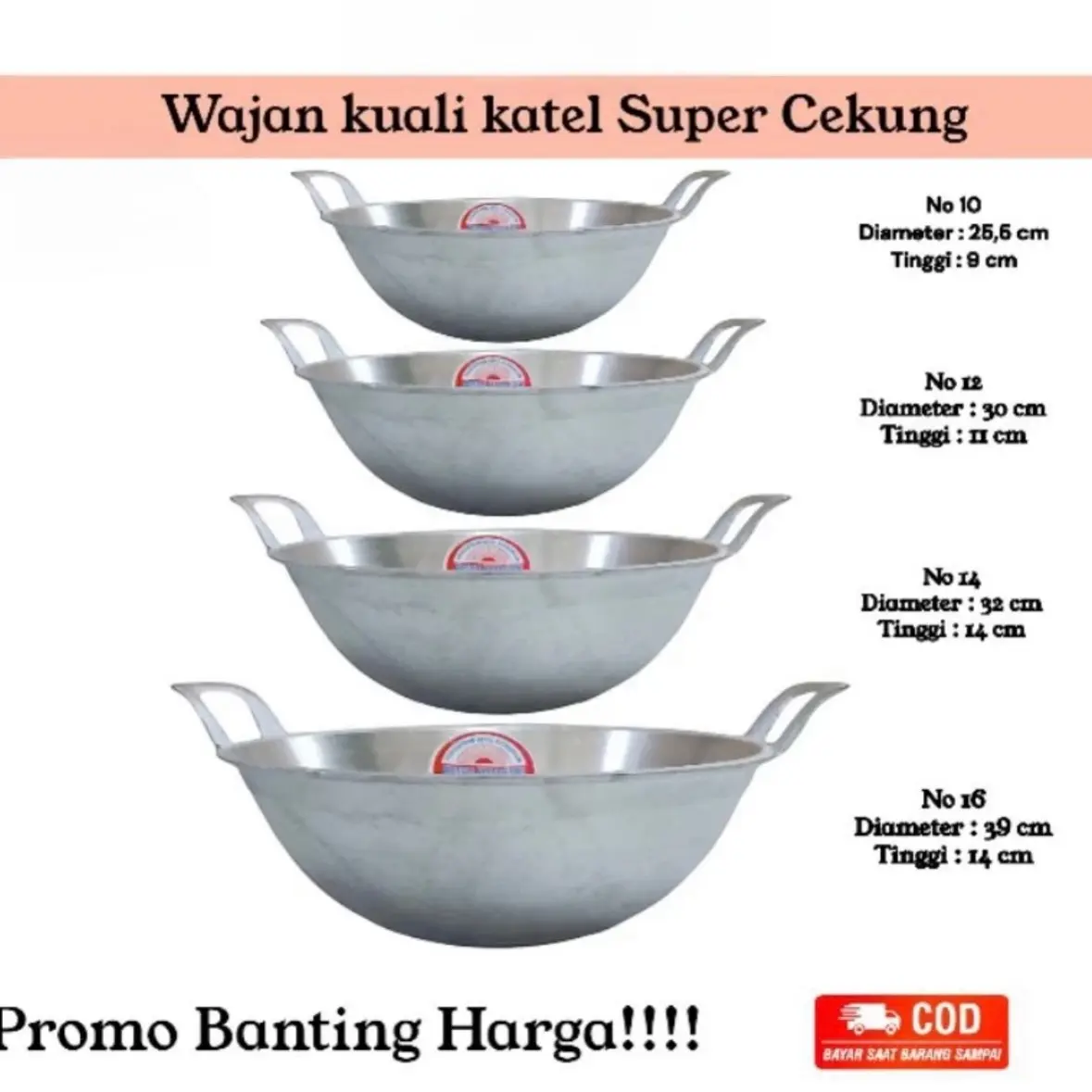 ￼Wajan cekung  No.10 12 14 16 kuali katel penggorengan alumunium alumunium tebal anti lengket anti pecah  Kitchenware