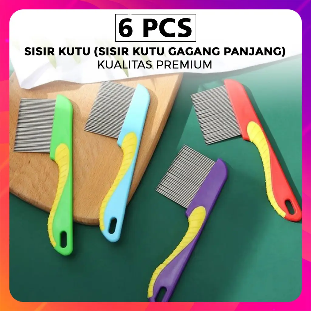 (6 PCS ) Sisir Kutu Gagang Panjang - Sisir Serit Kutu - Sisir Pembasmi Penghilang Kutu dan Ketombe