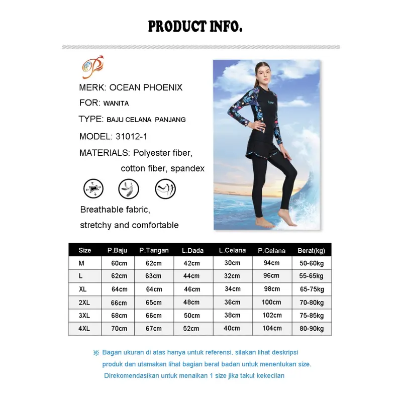 31012 Baju Renang Wanita/Baju Renang Dewasa/Baju Renang Muslim/D Piece Fashion Dewasa Baju Renang Lengan Panjang Pakaian Selam/Baju Renang dengan Hijab 8