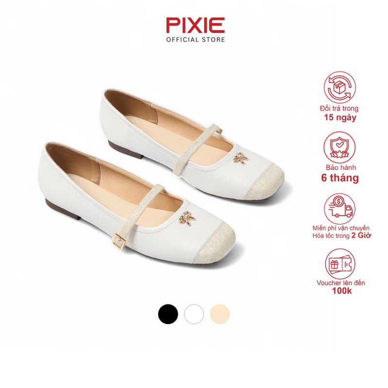  Giày Búp Bê Nữ Đế Bệt Quai Ngang Đính Nơ Lấp Lánh Pixie H398 