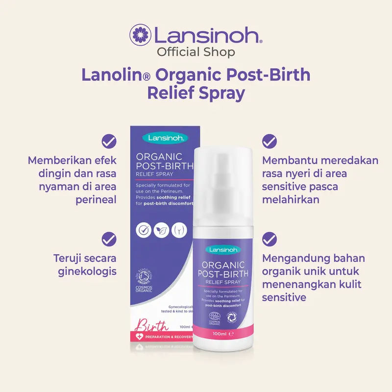 Lansinoh Organic Post-Birth Relief Spray 100ML - Spray Pereda Rasa Nyeri Pasca Melahirkan 4