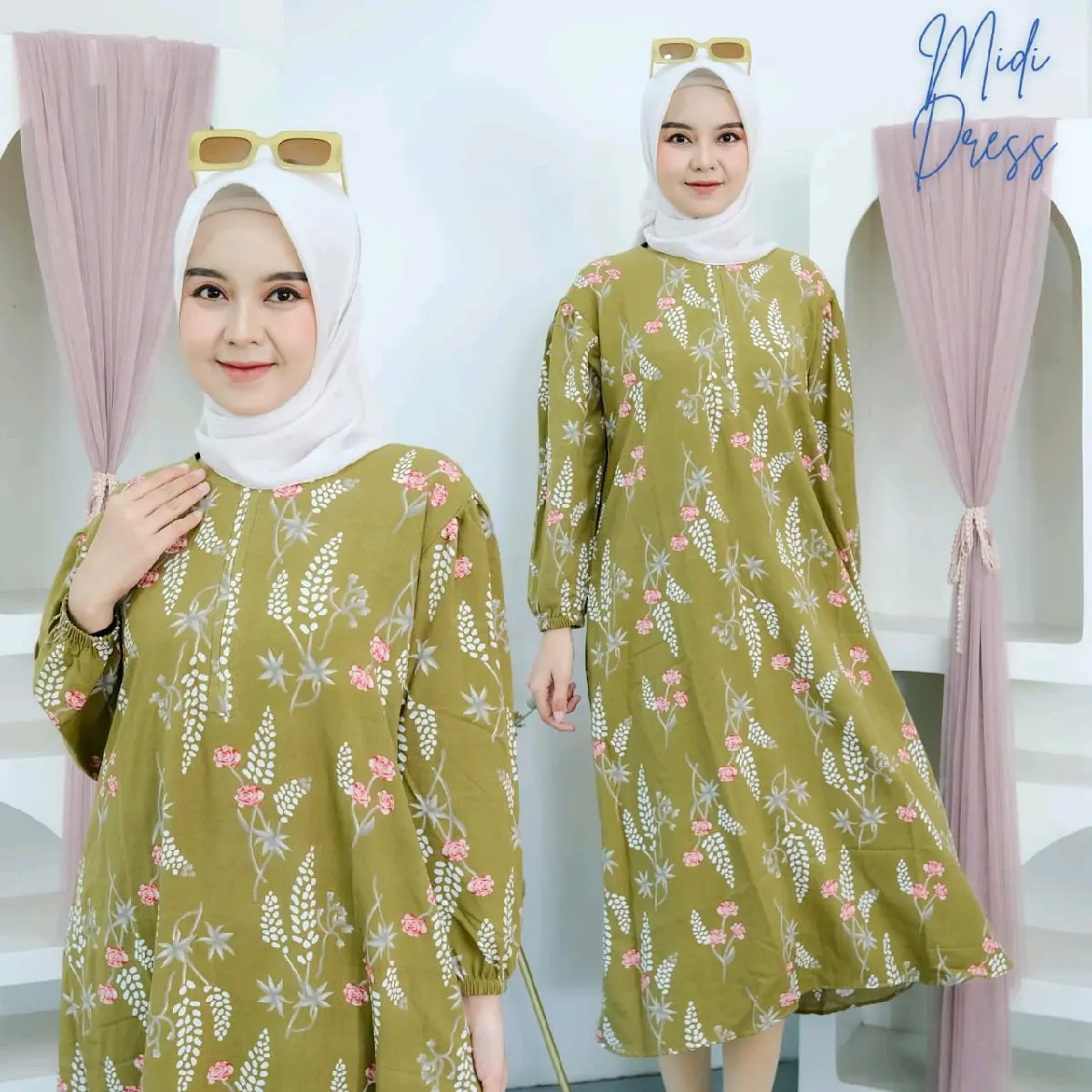 midi dres rayon motif wanita bb 40-70 cocok  harian