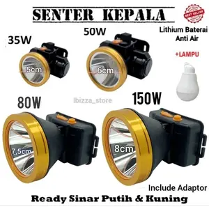 COD Senter kepala 30w 35w 50w 80w 150w putih / Kuning  Lampu Camping / emergenzy super terang Harga Grosir murah- Charger Plastik