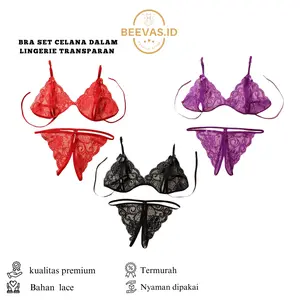Beevas.id *BS001 Set Bra Bh Lingerie Sexy Setelan Celana Dalam Model Lace Lingeri Transparan Wanita Motif Bunga