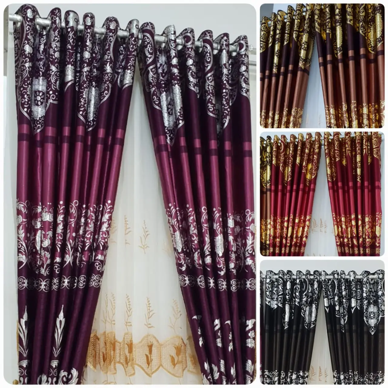 Gorden Bludru Print Emas Amisha Hordeng Tali Tirai kamar tidur