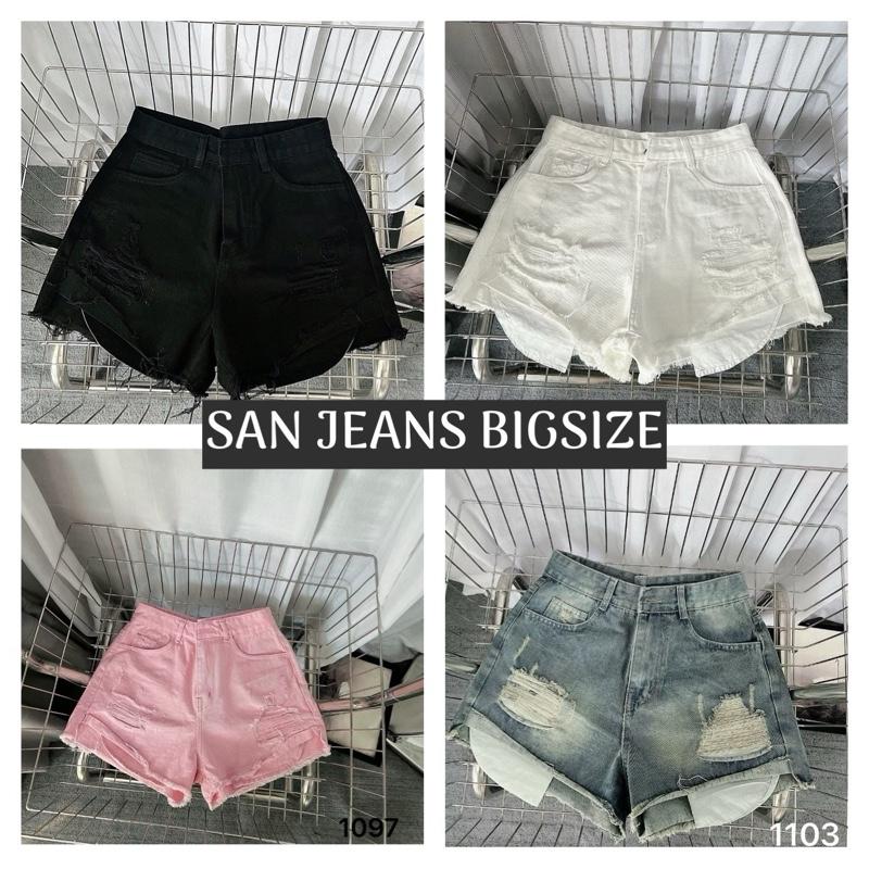 Quần Short jean Nữ Bigsize lai tua lật Lưng Cao SANJEANBIGSIZE 55_90kg