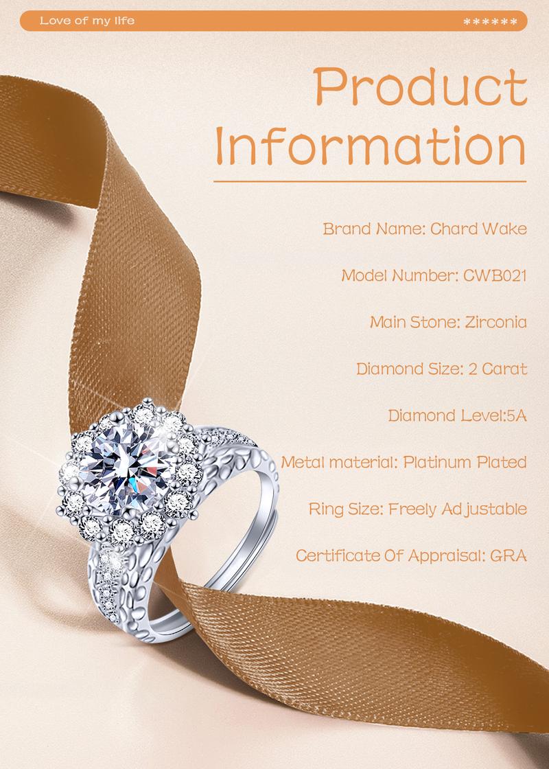 Product Introduction of 【003Harga telah dibanting, segera di CO】Chard Wake Cincin Wanita Berlian Perhiasan Tunangan Ukuran Bebas 2 Karat Cincin Cewek  CWR021 2