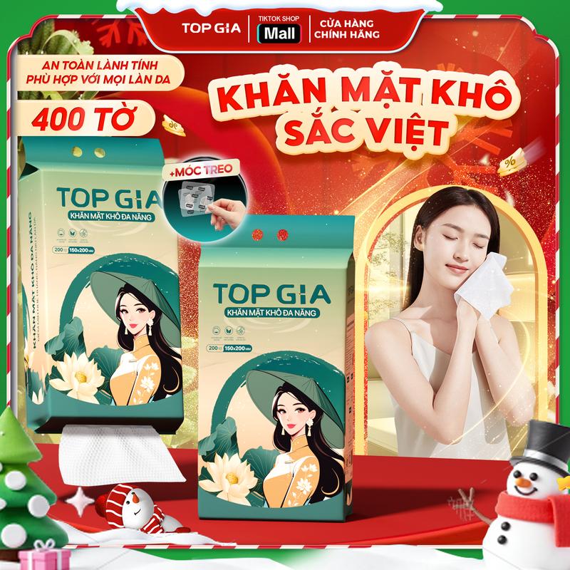   AN TOÀN MỀM MỊN  COMBO 2 Bịch Khăn mặt khô đa năng Top Gia bịch 200 khăn lau khô - lau ướt thấm hút tốt mềm mịn an toàn cho cả làn da nhạy cảm siêu dai với công nghệ dệt sợi chéo  KMK  