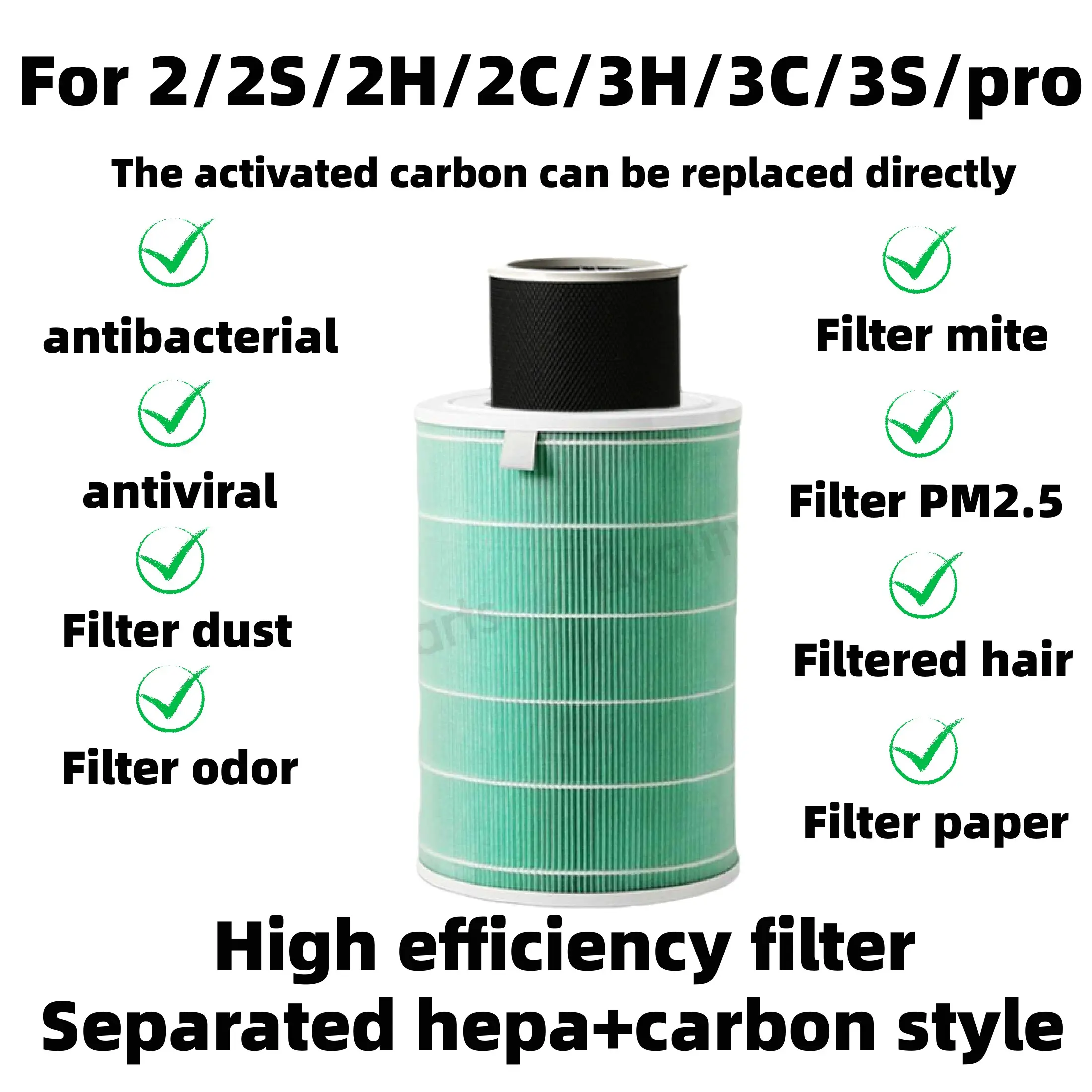 Replacement Compatible with Air Purifier 2/2S/2H/2C/3H/3C/3S/pro Filter  Accessories High Quality HEPA&Active Carbon High-Efficiency Antibacteria Virus