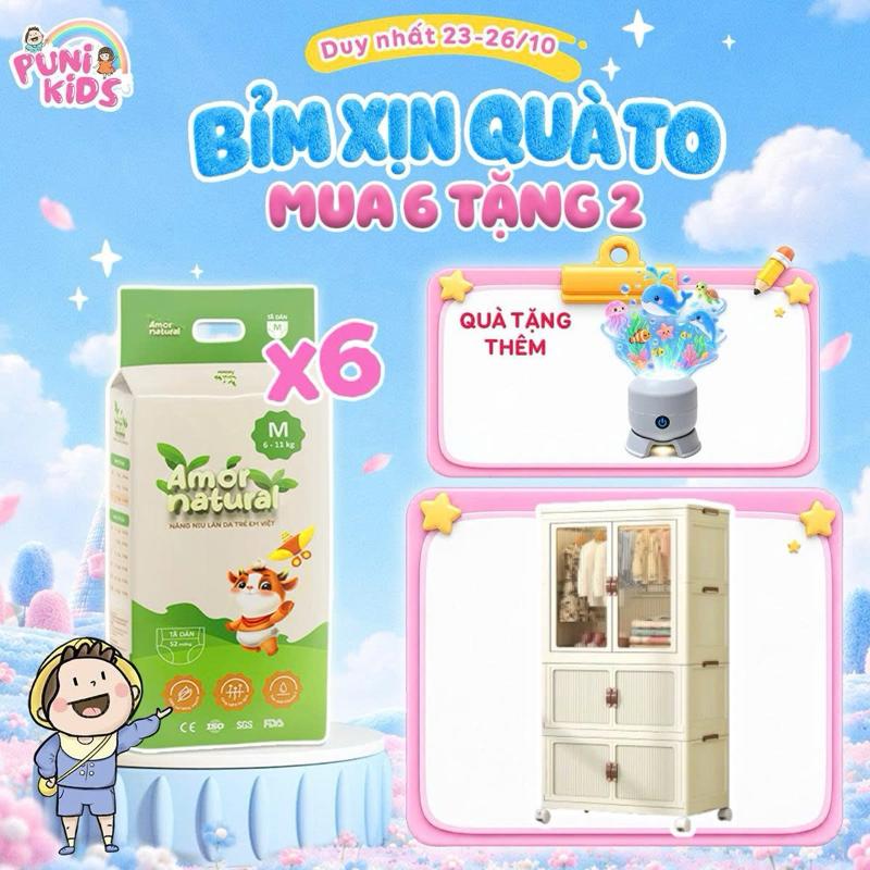 (6A) COMBO 06 BỊCH TÃ BỈM VIỆT AMOR NATURAL dán/ quần, bỉm Việt chất lượng, mỏng nhẹ, thấm tốt size NB/S/M/L/XL/XXL/XXXL/XXXXL cho bé, tã bỉm ngày và đêm bỉm