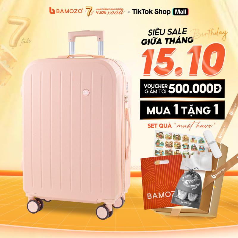 [MUA 1 TẶNG 1] Vali Du Lịch Bamozo 8812 Bản Thường Màu Pastel Trẻ Trung Size 20/24 Chất Liệu PC + ABS Bền Đẹp Bảo Hành 5 Năm  - Tặng Set Quà Du Lịch 7 Món Vali Nam Nữ _8812
