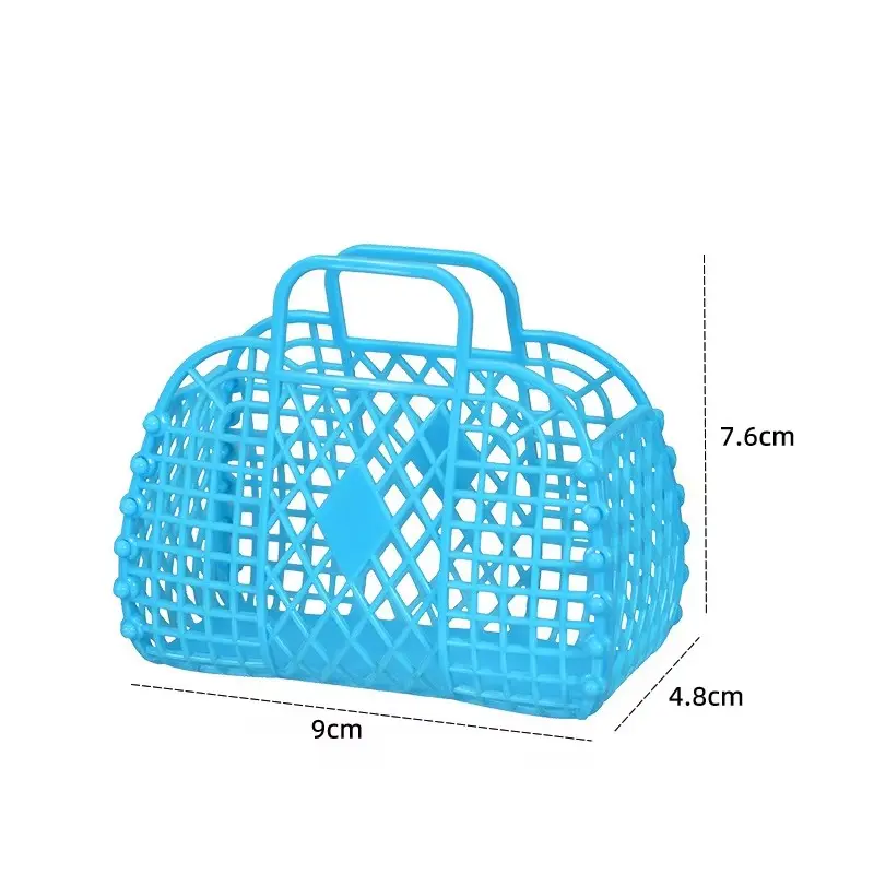 MINI Retro Vintage Foldable Plastic Pvc Jelly Basket Tote Bag Beach Bag Handbag Purse for Girls Women Party Favor Bags