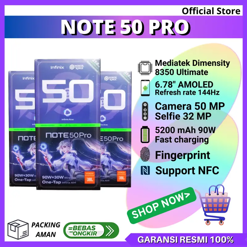 INFINIX NOTE 50 PRO NFC 8/256 GB MEDIATEK HELIO G100 GARANSI RESMI