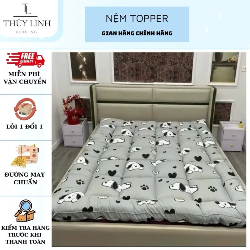[TỔNG HỢP] NỆM TOPPER Đa Năng - Trải Sàn, Trải Giường, Trải sập - Chất Liệu Poly Trần Bông - Dùng Cho 4 mùa - Nệm Dày 6cm - Kích Thước 1m-2m2