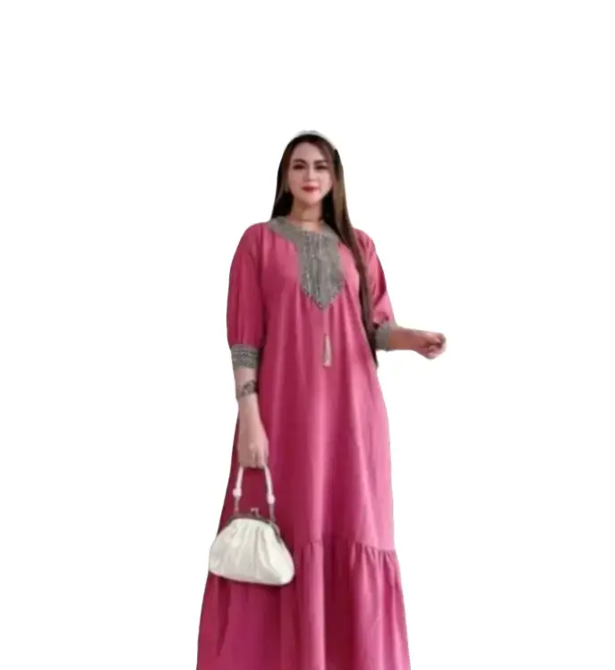 GAMIS TERBARU 2025 DRESS SULTAN MASA KINI//dress abaya sultan// gamis midi muslim Wanita Dewasa Dewasa Remaja Pesta Maxi Mewah Lebaran Kondangan Rayon Syari Crinkle 0