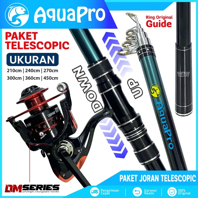 Paket Set Joran Pancing Laut Telescopic High Carbon Joran Antena Portable Teleskopik & Reel Pancing 0