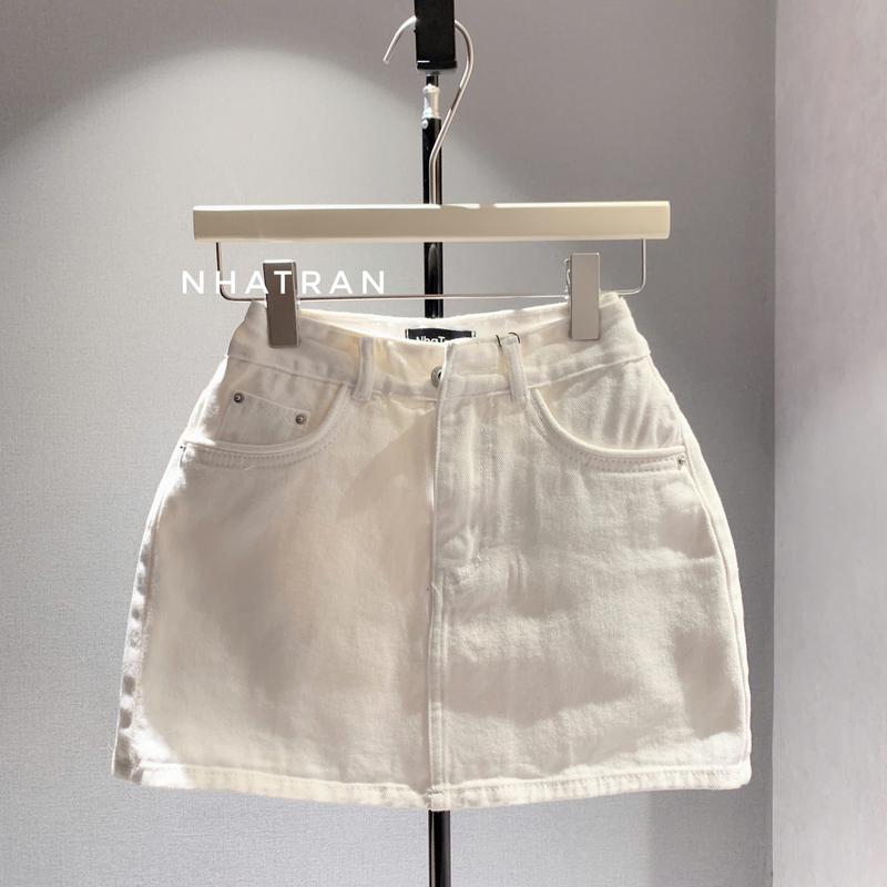 CÓ BIG SIZE - Chân váy jean nữ phom ngắn chữ a trơn chất Denim Nhung Cotton Women Voi dày mịn có lót bảo vệ C TRƠN