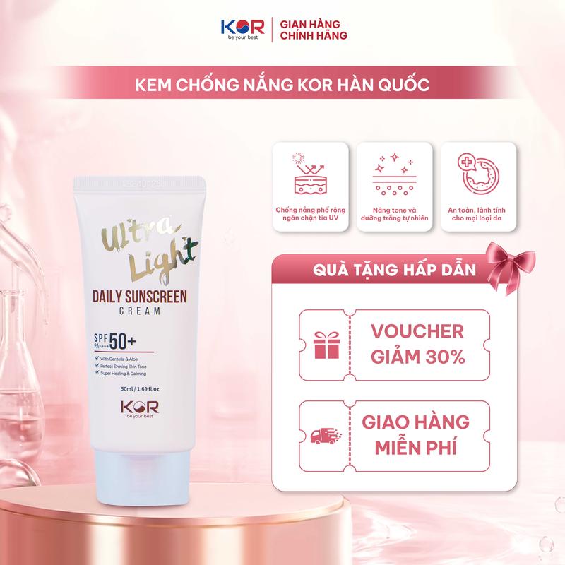 Kem Chống Nắng KOR Trang Điểm Nâng Tone Phổ Rộng SPF 50+ Ngừa Tia UVA UVB Ngăn…