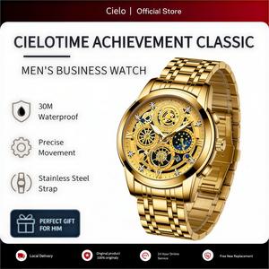 [Free box] Original Men's no Mechanical Watch for men Waterproof Gold silver waterproof