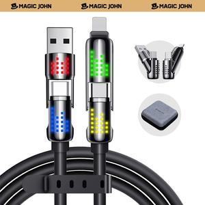 マジックジョン4-in-1マルチヘッドケーブル 240W 急速充電対応 液体シリコン素材 1.2M/2M 超高耐久 タブレット ノートPC対応