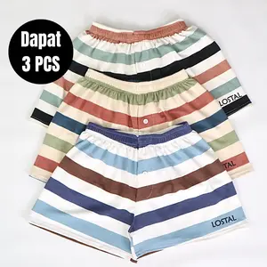 ( DAPAT 3 PCS ) CELANA PENDEK PRIA DIATAS LUTUT COCOK DIGUNAKAN UNTUK OLAHRAGA ATAU DAILY MOTIF GARIS