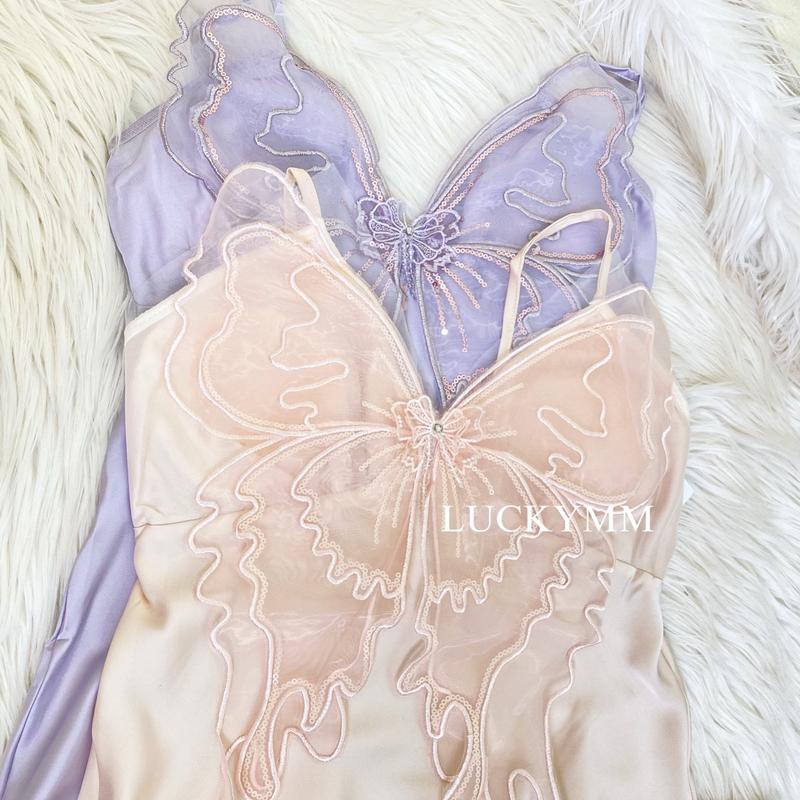 Product Introduction of Luckymm Sleepwear Dress Satin Kupu-kupu Baju Tidur Gaun Malam Wanita 458 8