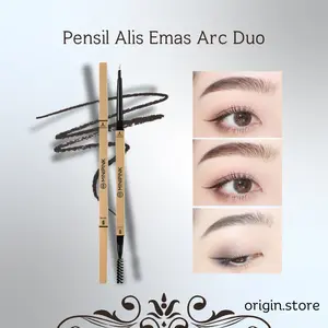 MINIPINK Alis Mata 2in1 Gold Eyebrow Pencil Slim Brow Tipis Pensil Tahan Air Lasting Spiral Brush Head Dark Brown Black untuk Make Up Anak Sekolah Remaja Dewasa MP044