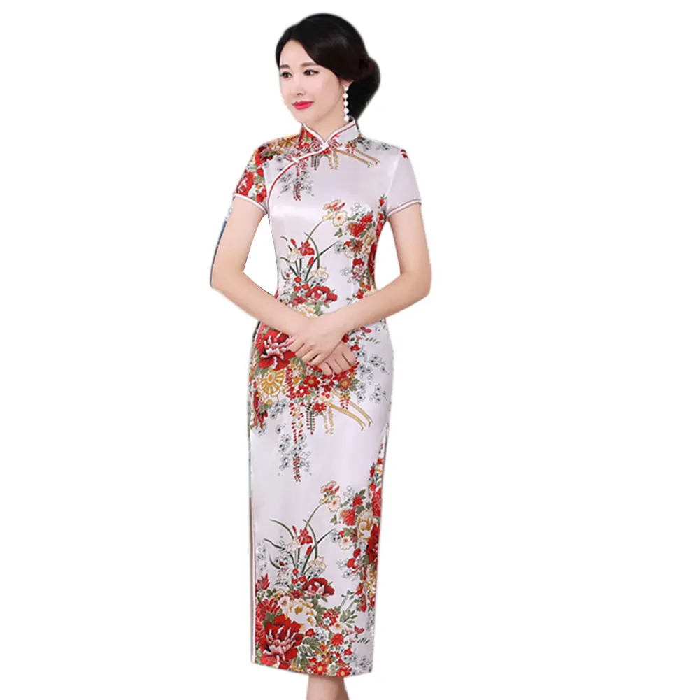 Drkle-Váy Sườn Xám Cho Nữ, Phong Cách Trung Quốc, In Hoa, Cổ Đứng, Tay Ngắn, Xẻ Tà