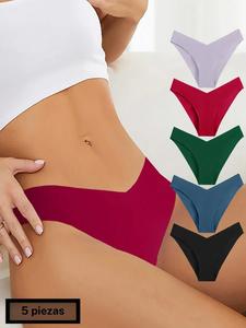 5 piezas, braguitas de corte alto en color liso para mujer, braguitas sin costuras transpirables y cómodas para el día a día, ropa interior de mujer para todas las temporadas
