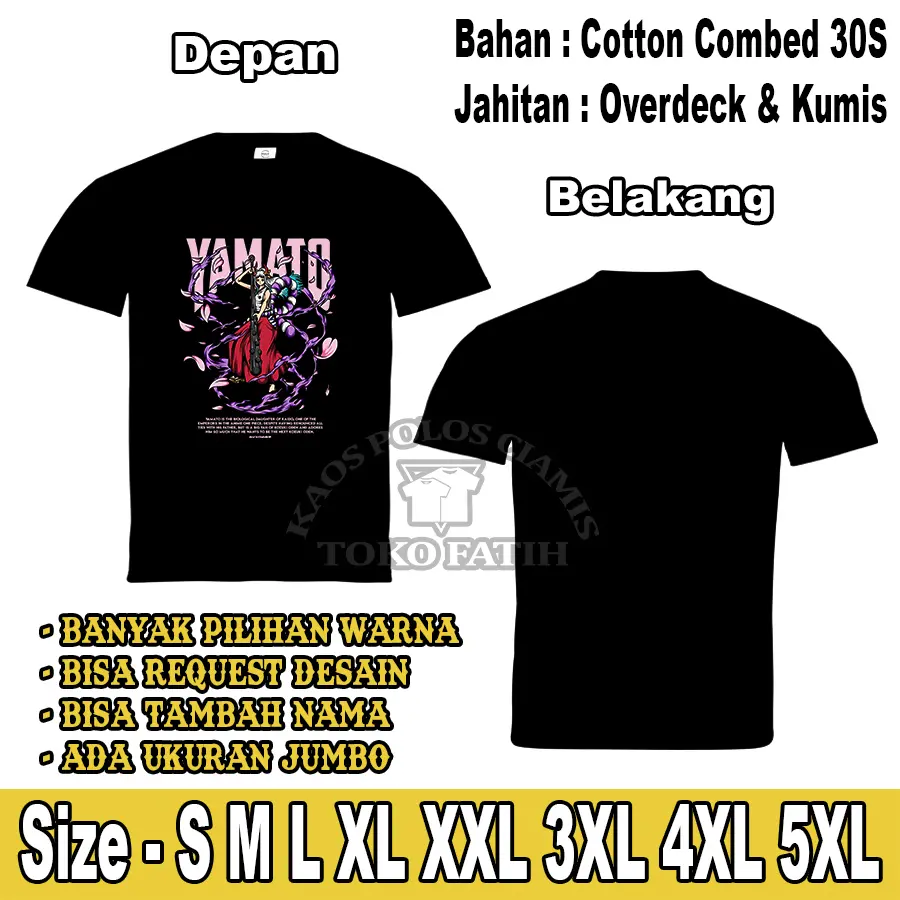Tshirt Kaos Distro Dewasa Anime One Piece Yamato Lengan Pendek Combed 30S