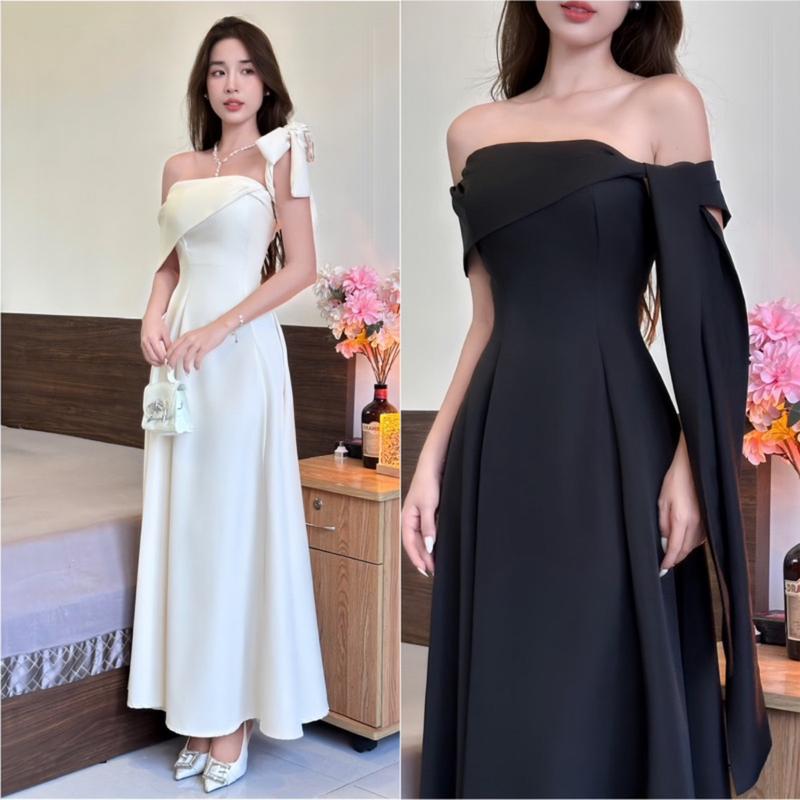 Đầm Cột Nơ Vai From Xoè Đi Tiệc Hai Màu Nữ Women Dress