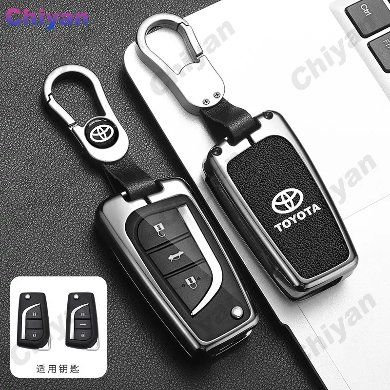 Bao da hợp kim kẽm chính hãng cho chìa khóa ô tô, vỏ Filp từ xa, vỏ Fob, bảo vệ TPU, móc chìa khóa cho Toyota Hi, Revo, Corolla, Altis, Cross, CHR, Fortuner, Innova, Yaris, Camry, RAV4 6