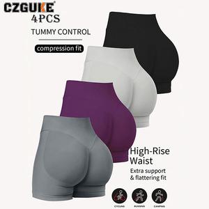 CZGUKE conjunto deportivo de 4 pzas para mujer: pantalones cortos de yoga de 4,5 inch, pantalones cortos de gimnasio y de running, y pantalones deportivos con efecto realce de cadera