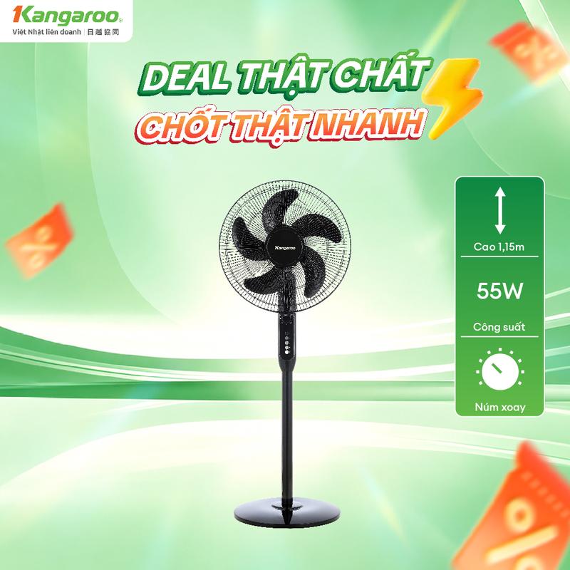 KGEF05SM | Quạt Đứng 5 Cánh Kangaroo - Công suất 55W - Thiết Kế Tối Giản, 4 Tốc Độ Gió, Góc Quay Rộng, Chống Rung Lắc Tốt