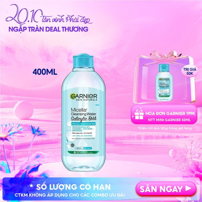 Nước Tẩy Trang Cho Da Dầu Mụn Garnier Skin Naturals Micellar Cleansing Water Salicylic BHA 400ml