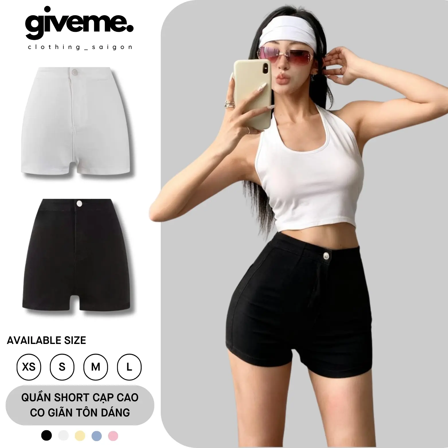 [COMBO 2 QUẦN] Quần Đùi Nữ, Quần Short Cạp Cao KHÔNG TÚI Đen Trắng Phong Cách Năng Động Giveme clothing Women Pants Kem Xốp