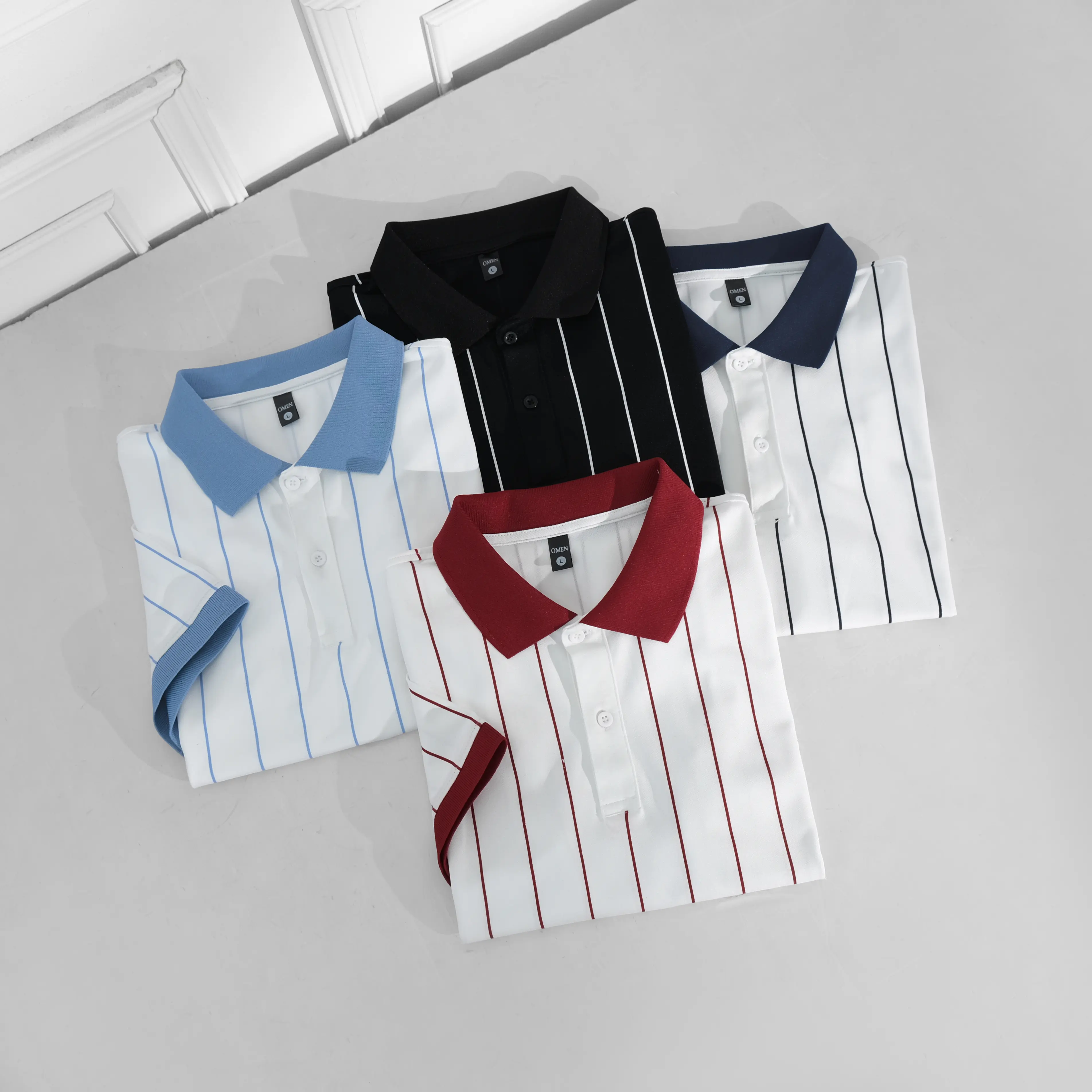 OMP.24 Áo thun Polo Omen sọc dọc phối cổ