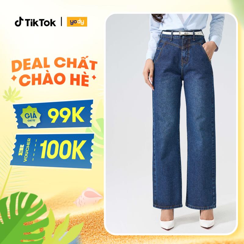  YODY Quần Jean Nữ Ống Suông Bổ Chéo Ống Rộng QJN7063 
