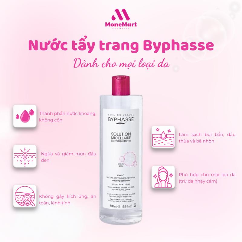 Nước Tẩy Trang Byphasse Dành Cho Mọi Loại Da, Byphasse Solution Micellaire-500g, tẩy tranh làm sạch, mỹ phẩm chính hãng, Mone mart