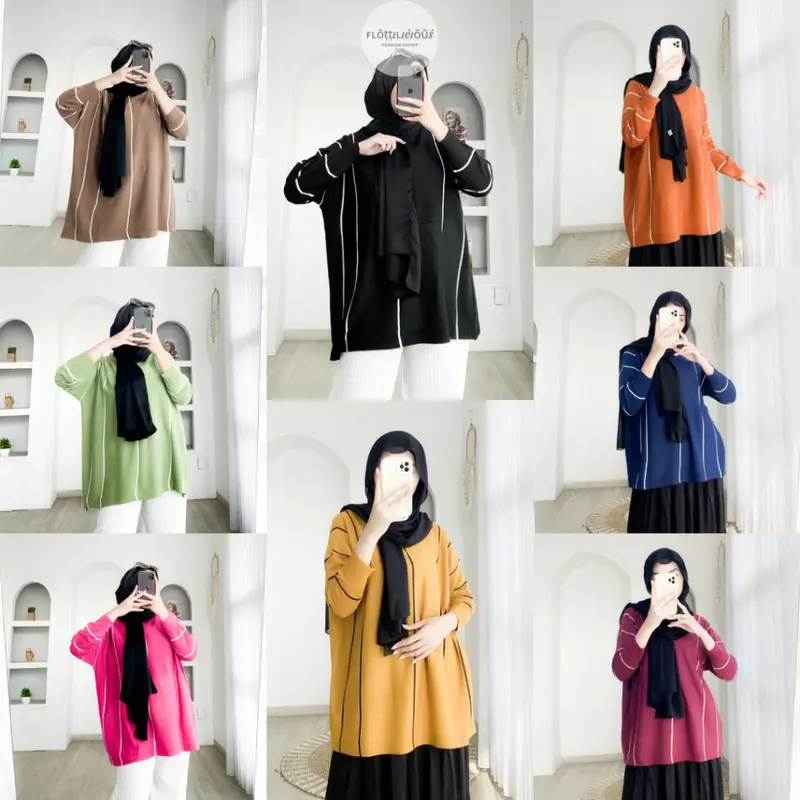 KAYLE TOP KNIT OVERSIZE - FLOTTILICIOUS / atasan wanita / baju jumbo oversize / big size / bahan knit rajut / blouse murah / hijab ootd / fashion style / korean style Panjang Tangan 1